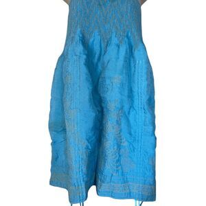 Blue Strapless Dress silky elastic   One size